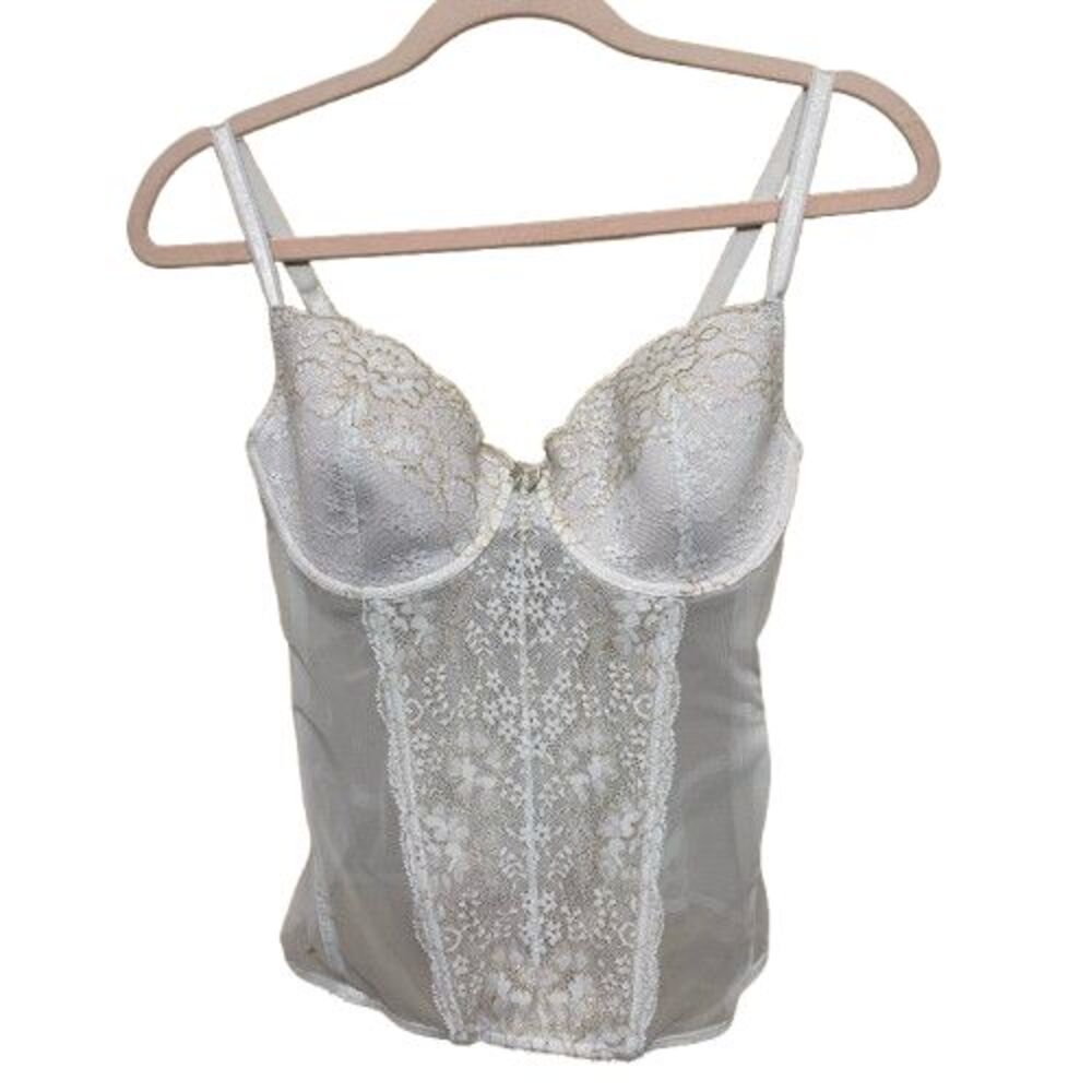 Victorias Secret Bustier Corset Top Womens 36D White Gold Metallic Lacy